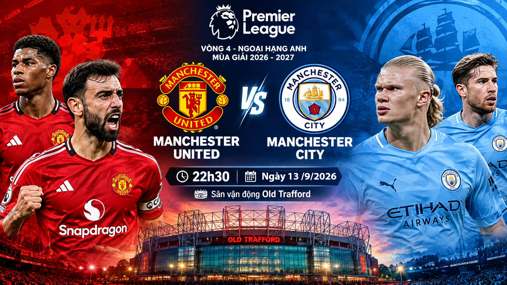 Nhận định MU Vs Man City 22h30 Ngày 13/9/2026: Sức Nóng Old Trafford | OK9 - CAVON
